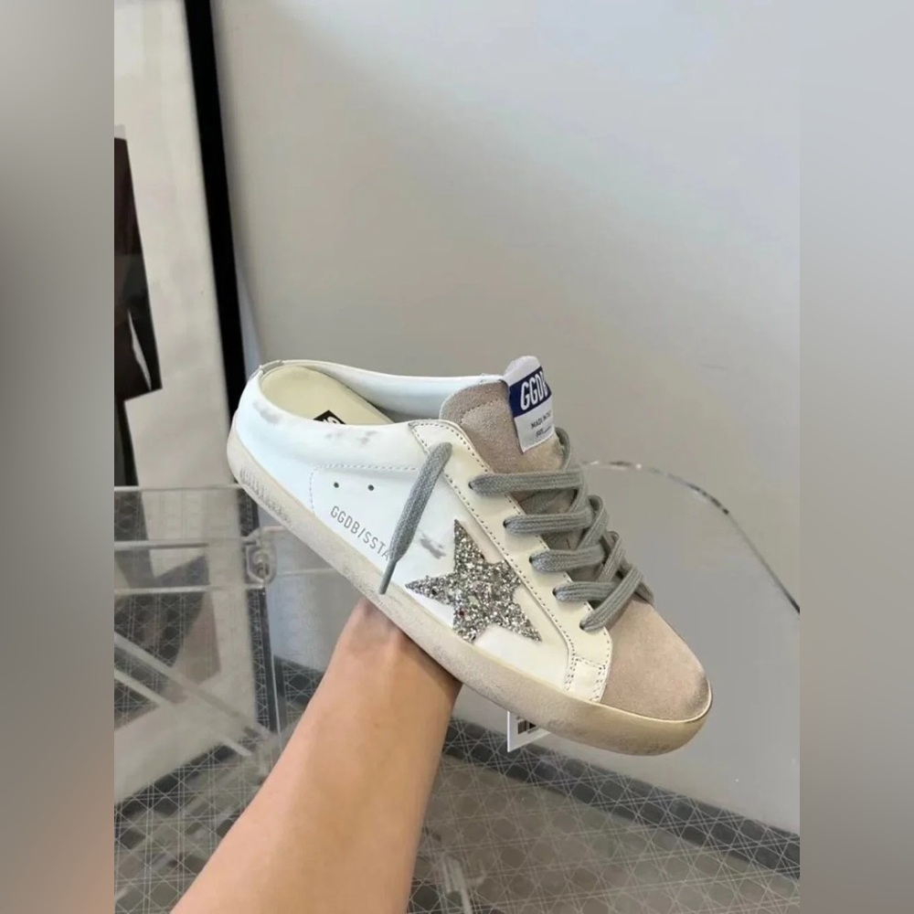 Golden Goose Super-Star sabot Women's Sneakers with Silver Glitter Star - Picture 2 of 8